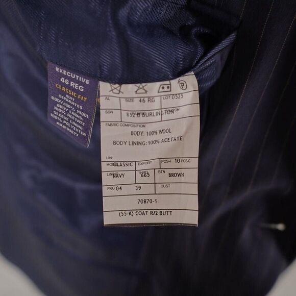 Stafford Super 100s Wool Blue Striped 2 Piece Suit 44R 37/33 Flat Front High Ris - Picture 14 of 16